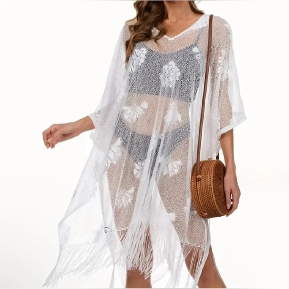 Elegant White Floral Swim Cover-Up - Picture 2 of 2
